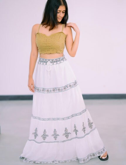 White Embroider Long Skirt